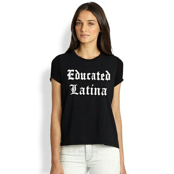 Black Tee Shirt Top Educated Latina - Picture 6 of 6